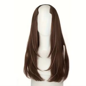 Elegant Brown Hair Extension with Beaded Strands 20in New